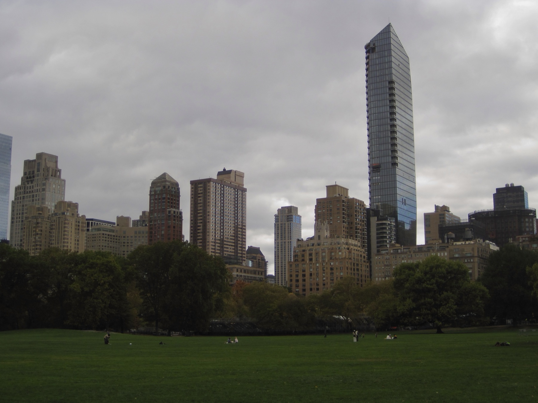 The green lawn against a grey skyline