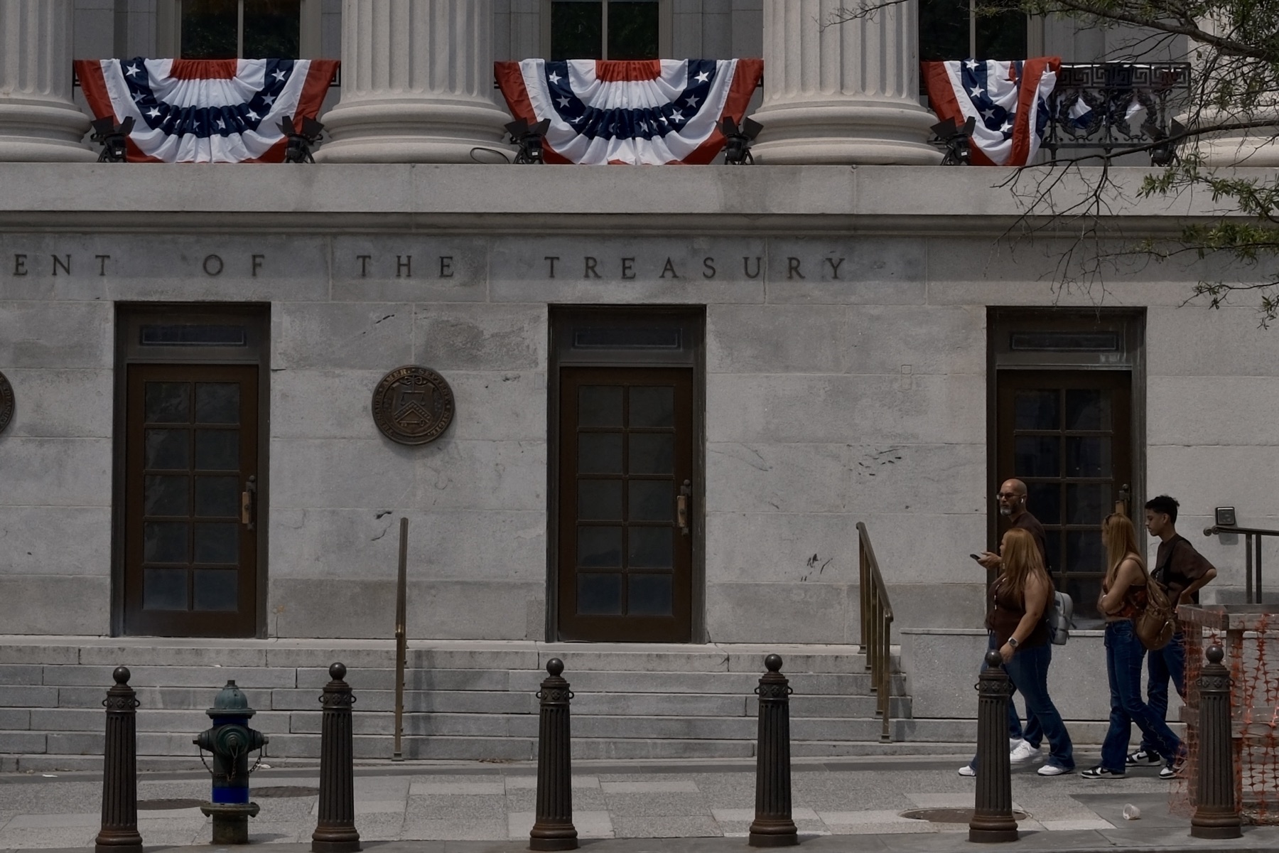 Bunting over the Treasury facade