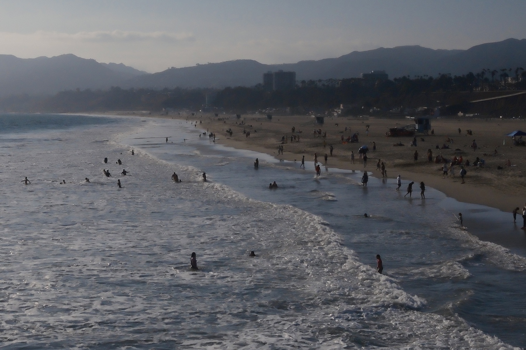 The crowded shoreline from above