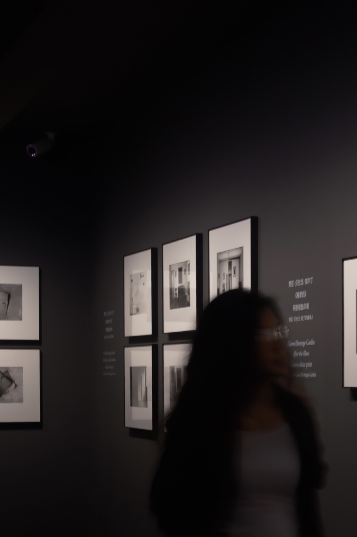My mother standing before Gardin's photographs, caught mid-turn